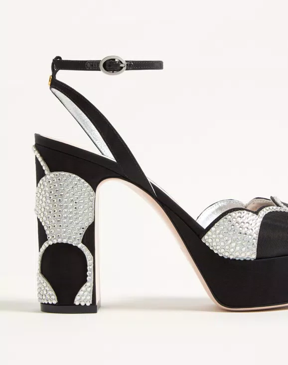 Valentino Bowow Platform Sandal In Moiré Fabric With Crystals 115Mm - Image 2